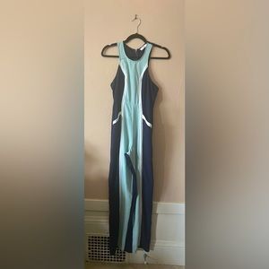 Tobi Dark Blue Teal White Color Block Retro Sleeveless Jumpsuit S
